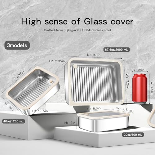 Image of GIUOIDUO 3-Piece Extra Thick 304 Stainless Steel Food Storage Containers with Non-Stick Bottom, Airtight Glass Lids & Silicone Seal, Stackable Kitchen Organization Boxes for Food Preservation