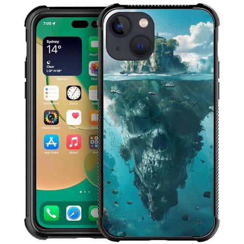 CARLOCA Compatible with iPhone 14 Plus Case,Island Evil Skullshaped Head Floating Pattern Ultra Protection Shockproof Soft Silicone TPU Non-Slip Back for iPhone 14 Plus