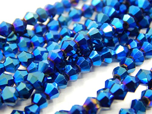 Perlin 90x Bohemian Crystal Pearls 4 mm Double Cone Czech Glass Cut Bicone Beads Metallic Blue, Klein - Image 2