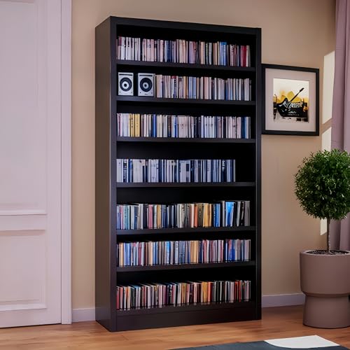 YILFANA 55' Media Storage Cabinet, Metal CD Storage Rack with 6 Adjustable Shelves, Large DVD...