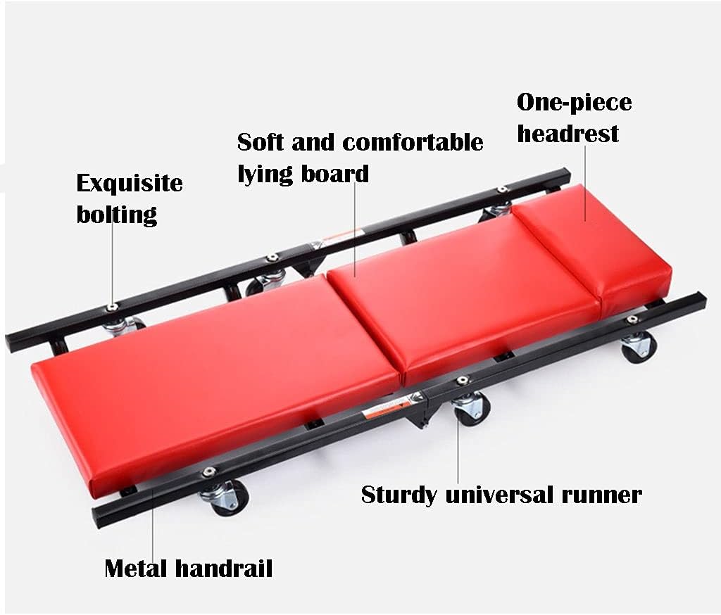 Rolling Garage,Car Creeper, Mechanic Creeper with Sturdy Universal Runner and Soft Headrest,Soft and Comfortable Lying Board,Creeper for Auto Repair Shop/Family Spare (Color : Red, Size : 40inch)
