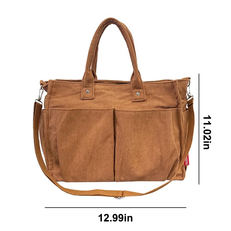 Bolso tote para mujer de corderoy grueso – bolso de mano para desplazamientos con cierre de cremallera, forro de poliéster y tiras fijas para el hombro – bolso casual espacioso para el trabajo, la escuela y los viajes (caramelo) miniatura 7