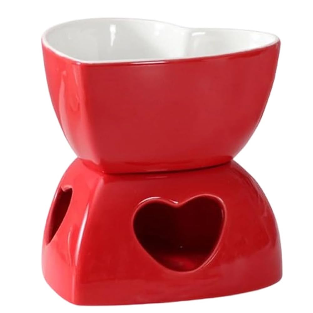 Hndhbfgrt Heart Fondue Pot Set - Ceramic Melting Mug, Mini Dessert Pot Kit with Four Forks and Candle for Cheese Red