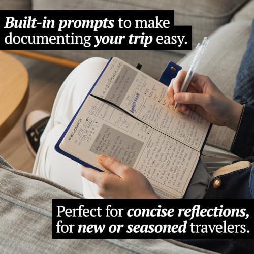 Image of Travel Journal with Prompts (Hardcover) 2nd Edition - Vegan Leather Adventure Essential - 2-Page-A-Day Travel Journal (40 Days) for Women Men Nonbinary - A5 Daily Diary & Traveler Notebook - Gift - Present - Royal Blue