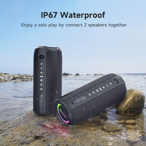 ZEALOT Portable Bluetooth Speaker, Wireless Speaker, IP67 Waterproof Outdoor Speaker, 40W Loud Stereo Sound Deep Bass, Extended Playtime, MIC/USB/TF/AUX, for Smartphone, Beach, Hiking, Camping-Black - Image 5