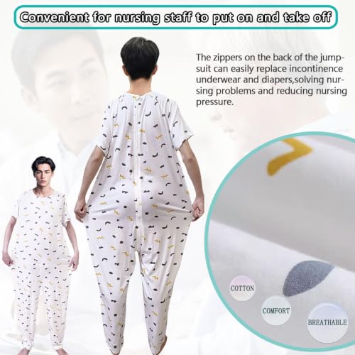 Image of Unisex One-piece Short-Sleeved Trousers,Anti-Strip Adaptive Jumpsuit with Back-Zipper,Suitable for Seniors,Dementia Patient,Alzheimer's Patients,Incontinence Care