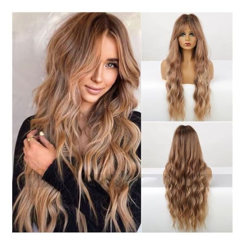 Perruque cheveux humains longue bouclée marron pour soirée chic