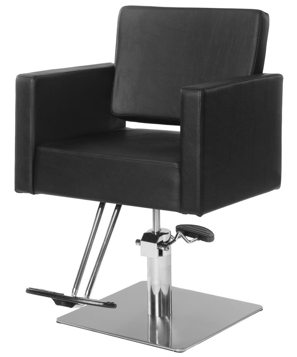 Buy-Rite Christina Professional Styling Chair – Wide Seat, Black Vinyl, Hydraulic Pump, Alloy Steel Frame, Stainless Flat Base – Modern Salon Chair