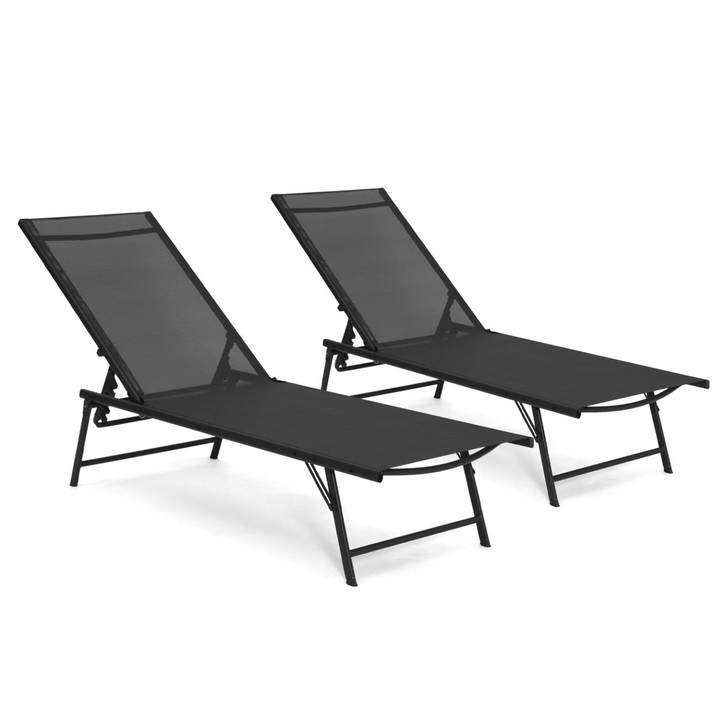 IDMarket - Lot de 2 transats de Jardin inclinables Kailua en Acier Noir et Toile Noire