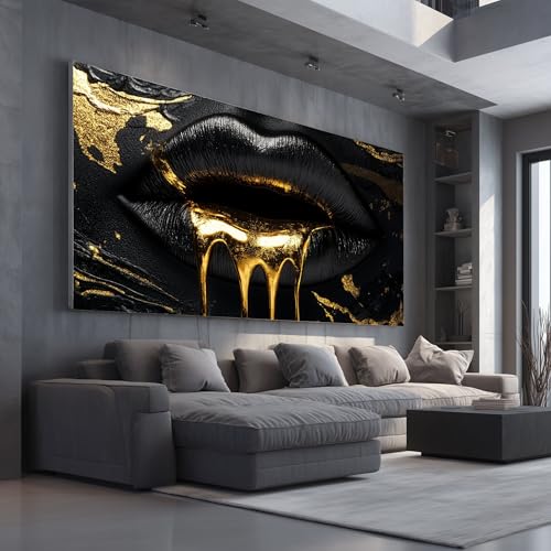 Lienzo decorativo con diseño de labios de lujo con marco de madera para sala de estar, maquillaje fluido para sala de estar, decoración del hogar, 60 x 120 cm