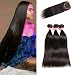 LONG YAO Brazilian Virgin Straight Human Hair 3 Bundles with 4 x 4 Lace Closure with Bundles Straight Human Hair Weave Natural Color(Straight 20 22 24+18 Closure, Straight Bundles with Closure)