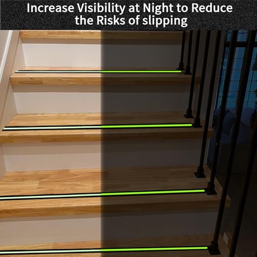 Image of Glow in Dark Anti Slip Tape, 1 inch x 35FT Heavy Duty Waterproof Safety Grip Tape for Stairs, Pool, Bathroom - Black & Glow Stripe Indoor /Outdoor Multi-Purpose Traction Tape