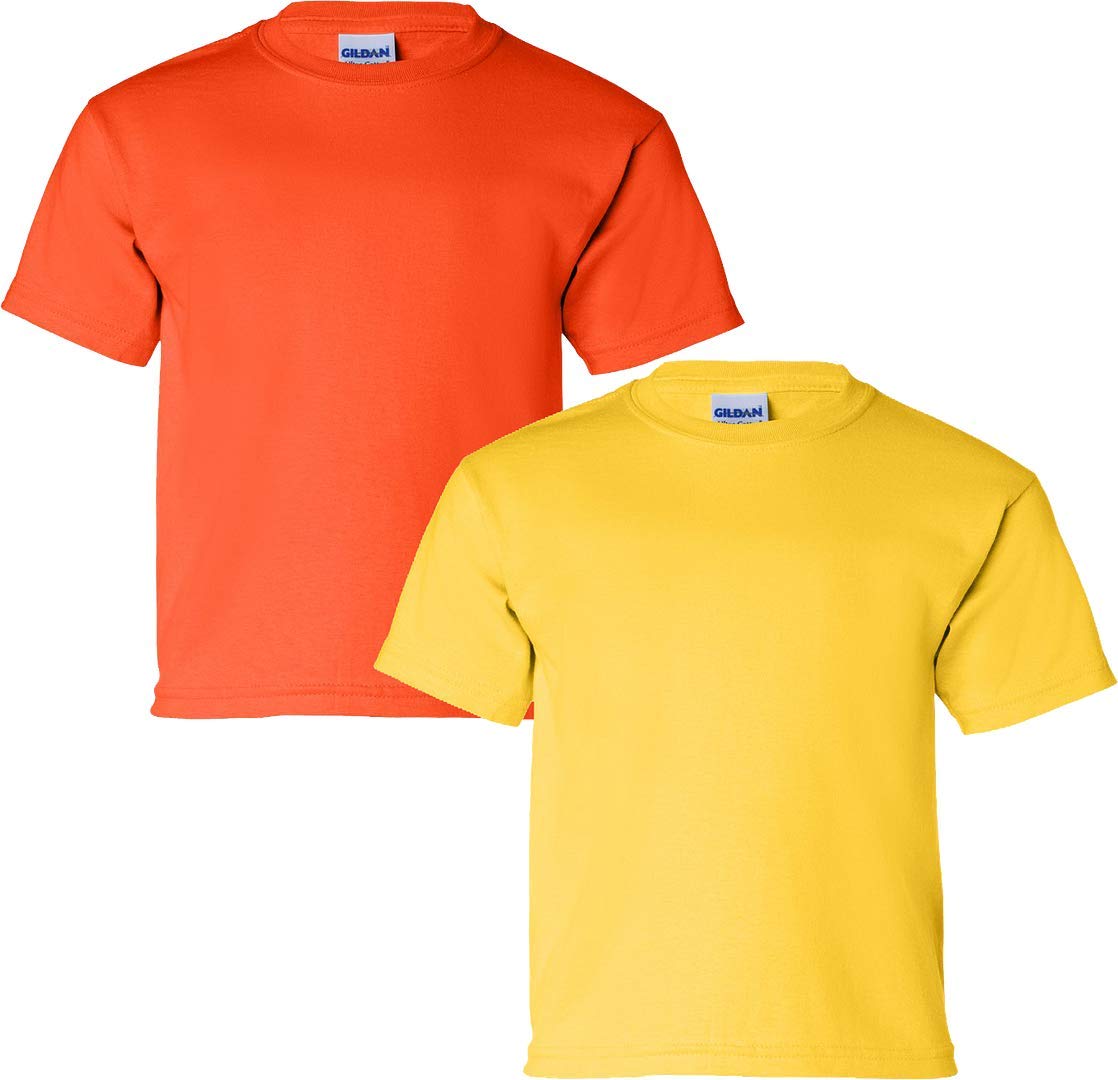 Gildan - T-shirt da bambino, in cotone, 2 pezzi, SML-Orange-Daisy
