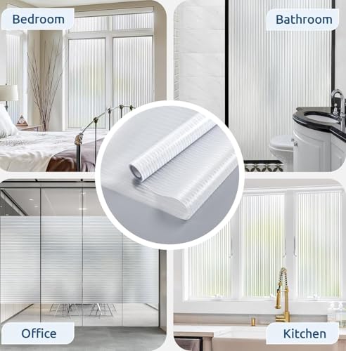 Image of WALLMATE Fluted Window Privacy Film Decorative Coverings with UV Blocking Glass Sticker for Bathroom Doors Cabinet (White Fluted, 12x100 in)