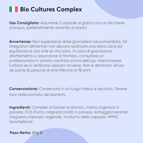 Fermenti Lattici Probiotici, 120 Capsule Fermenti Lattici Adulti (2 Mesi), 60 Miliardi UFC con Lactobacillus Acidophilus Probiotici e Prebiotici e Inulina in Polvere Bio, Probiotici per Intestino - 7