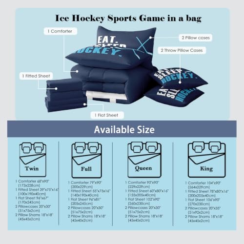 Image of Feelyou Ice Hockey Comforter Set 7 Piece Twin Size Kids Hockey Sports Game Boys Bed in A Bag Girls Ice Hockey Lover Bedding Set Hockey Decor Bed in a Bag with Sheets, Pillowcases, Pillow Covers