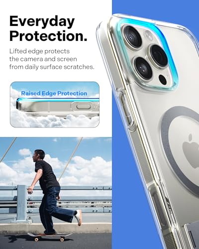 Image of CASEOLOGY by Spigen Capella Mag Kickstand for iPhone 16 Pro Case [Built-in Kickstand] Magnetic Military Grade Drop Protection Back Cover Case for iPhone 16 Pro (TPU and PC | Clear Gray)