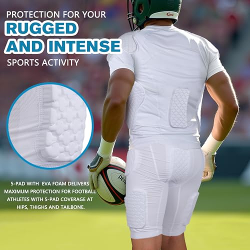 Dialudon Football Girdle Padded Compression Shorts with 5-Pads Hip Protector Youth Adult Protective for Baseball Football Baseketball White Size M - Thumbnail 6