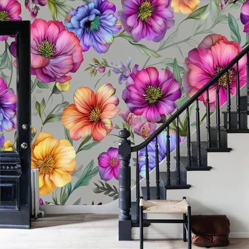 Papier peint panoramique fleurs solution mur abîmé salon gris anthracite - 6