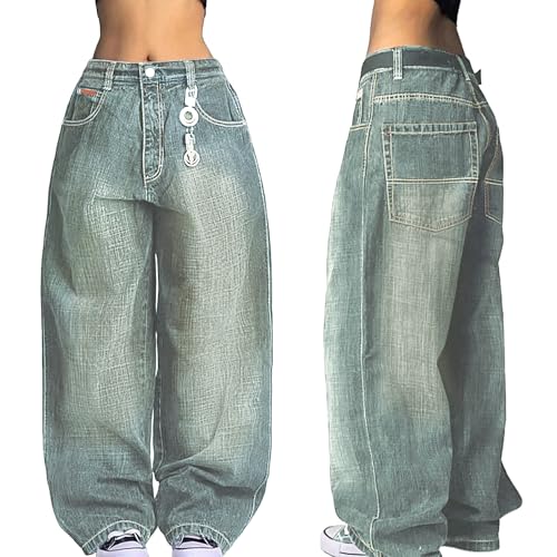 EMMIOL Baggy Jeans for Women, Low-Waisted Loose Denim Trousers, Y2k Hip Hop 90s Trousers Blue M