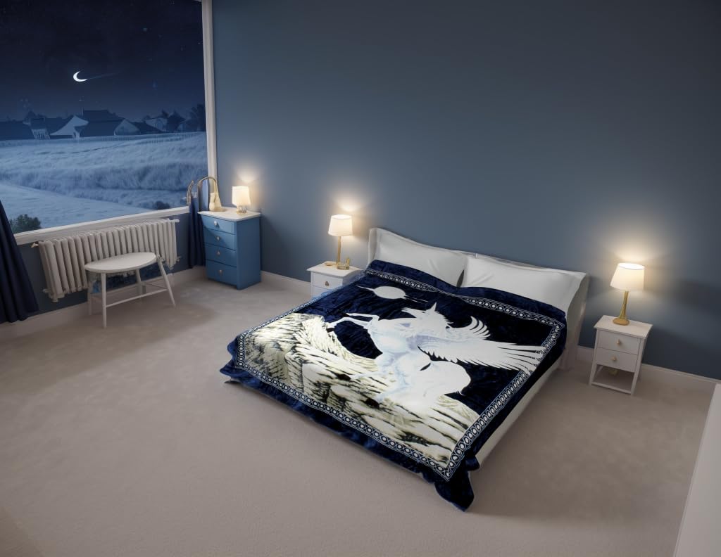 King Blanket Lightweight Unicorn Blue Plush Throw Korean Mink Faux Fur by 4estaciones