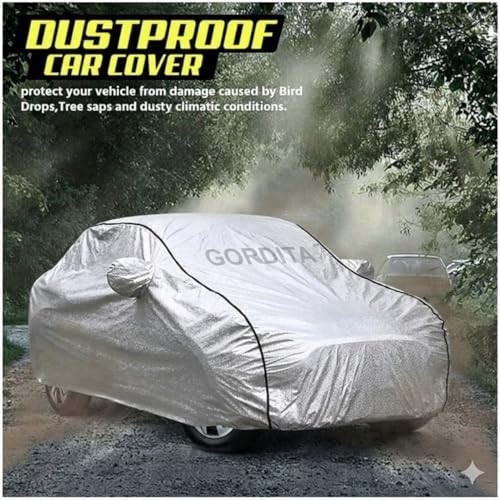 Image of Waterproof Car Body Cover for Elevate All Weather Protection Comes with Inner Cotton Lining & Triple Stitched with Mirror & Antenna Pocket Belt & Elastic Fit Metallic Silver with Black Piping2