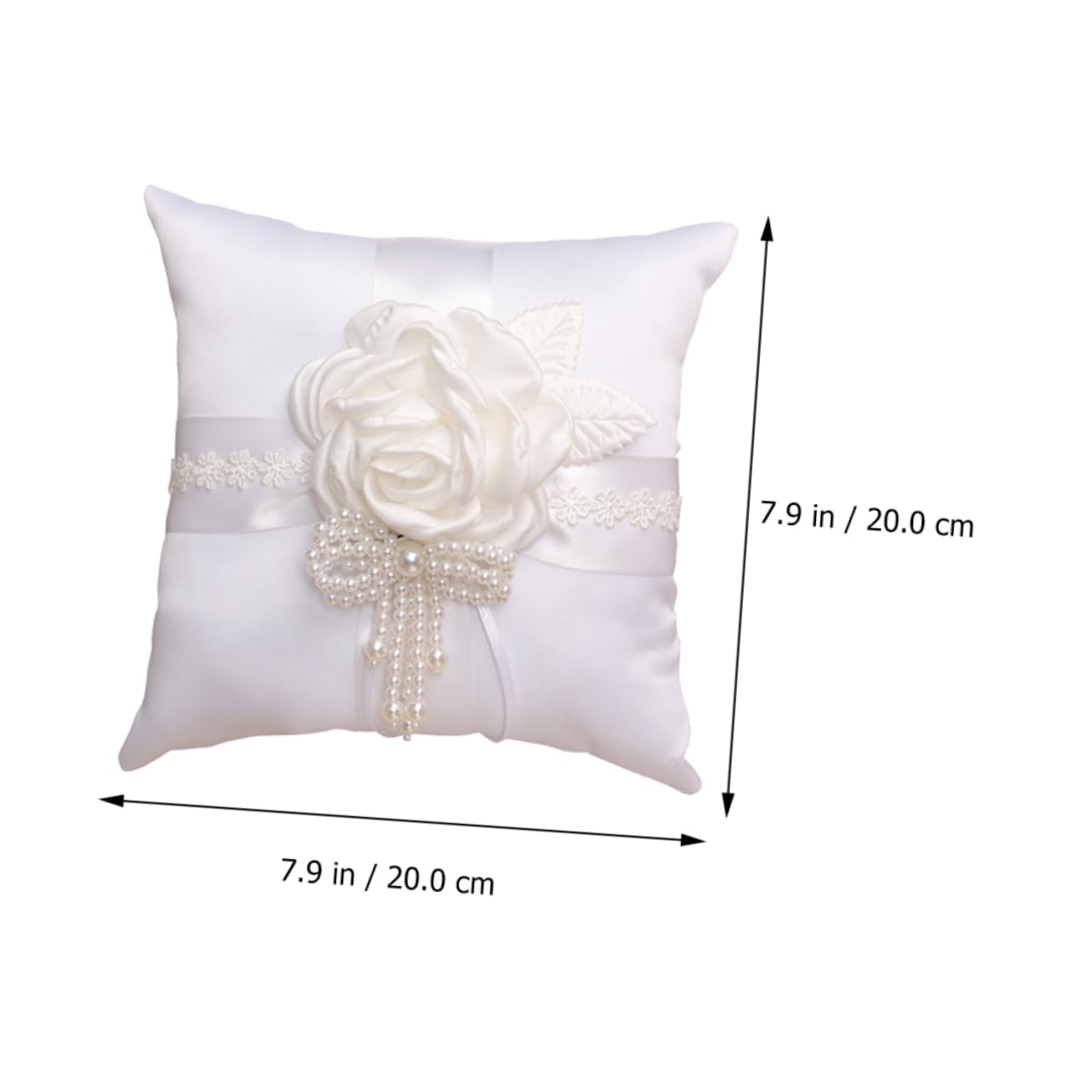 BRIGHTFUFU Wedding Ring Pillow Bridal Ring Cushion Floral Design White Wedding Decor for Wedding Party
