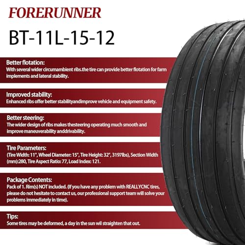 image for REALLYCNC FORERUNNER Heavy Duty 11L-15 12 Ply Implement Tire I-1 QH641