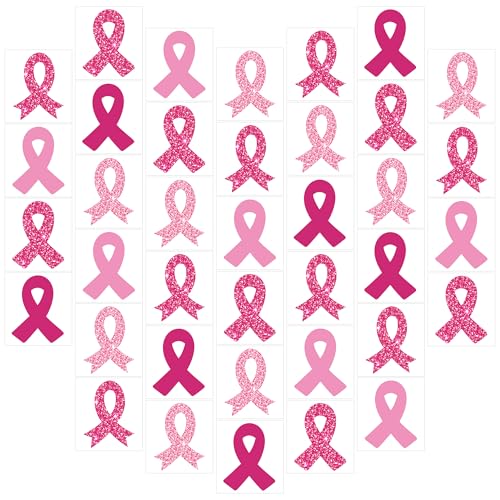 Huskein 150Pcs Breast Cancer Awareness Tattoos, Pink Ribbon Glitter Breast Cancer Tattoo Items, Temporary Tattoos Stickers for Breast Cancer Awareness Accessories Pink Out Accessories for Spirit Week