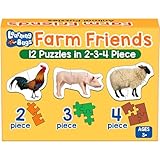 LEARNING BUGS Farm Animal Puzzle, 12 Puzzles in 2 3 4 Piece Jigsaw & Toddler Puzzles