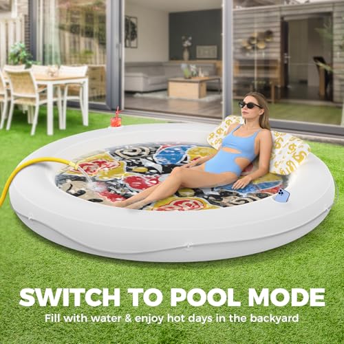 Sunikko X 73"x73" Inflatable Tanning Pool Floats Lounger Bed for Adults, Lucky Design XL Round Blow Up Pool Raft with Cup Holders, Pillow, 500lb, Sunbathing, Pool, Beach, Lake, Backyard Party — view 4