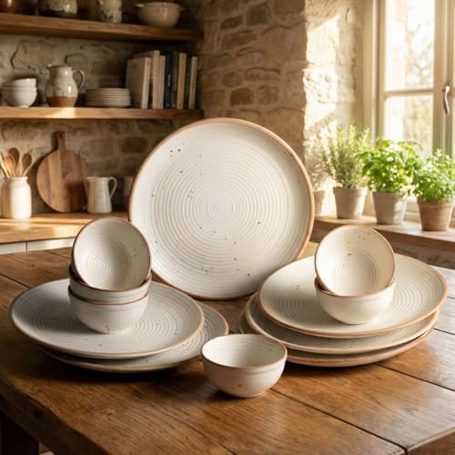 Yourowndcor Stoneware Ceramic Solid Dinner Set of 12 Pieces for Dinner with Katoris (12 Pieces, 6...