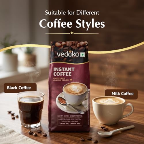 Image of Amazon Brand - Vedaka Instant Coffee 200 g | 70:30 Coffee Chicory Blend | Strong Aroma & Bold Taste | Medium Roast | Ready in Seconds
