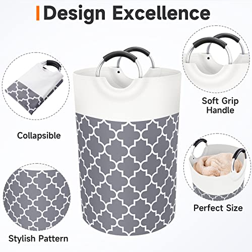Fabspace Large Laundry Basket Laundry Hamper Bag Washing Bin Clothes Bag Collapsible Tall with Handles Waterproof Travel Bathroom College Essentials Storage for College Dorm, Family (Grey) 75L - Thumbnail 3