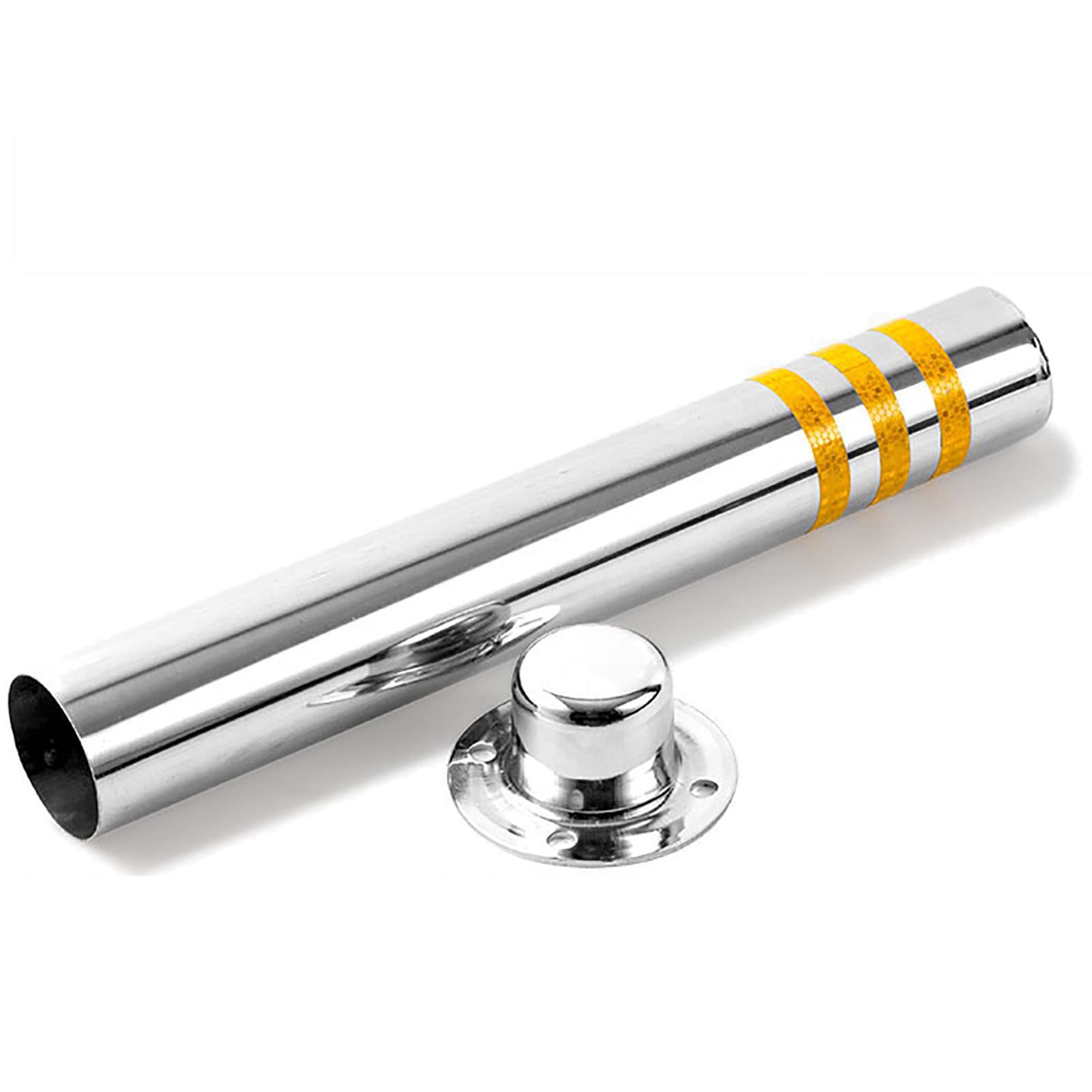 SnamicE Parking Bollards with Base and Lock,Durable Stainless Steel Bollard for Commercial Or Private Use,Front Yard Bollards for Increased Night Visibility,76x750mm
