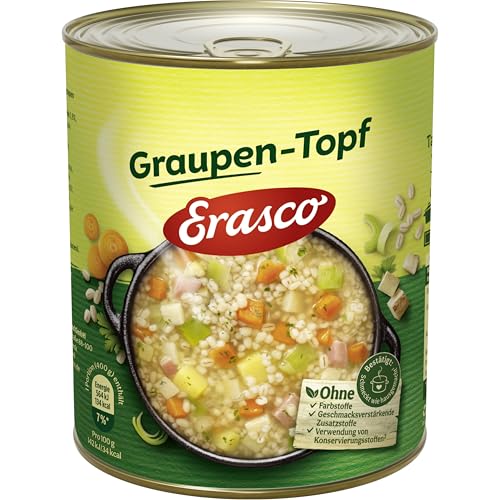 Erasco Graupen-Topf mit Gemüse und Schweinefleisch (1 x 800g), In rund 5 Minuten fertig – Herzhaft und deftig – Einfach lecker