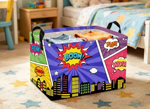 Image of Rectangle Kids Baskets Spider Basket Cute Storage Bin Fish Box for Room Decor Gift Basket(City)