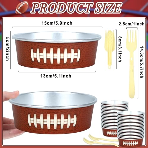 Image of gisgfim 24 Set Football Party Supplies 18.6oz Snack Bowls Disposable Ice Cream Cups Football Game Paper Serving Bowls and Forks Tableware Kit for Sport Events Birthday Dinner Party Decorations