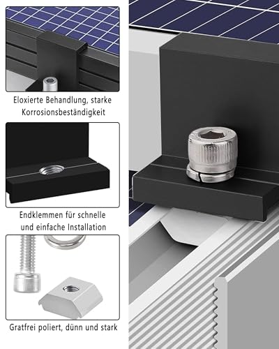 𝟐𝟎 𝐒𝐭ü𝐜𝐤 𝟑𝟎𝐦𝐦 Solarmodul Halterung Endklemme kit：Aluminiumlegierung PV Modul Endklemmen Mit Muttern und Schrauben für Photovoltaik Montageschiene Befestigung Solarpanelen (Schwarz)