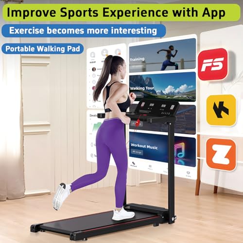 Image of Walking Treadmill Pad with APP, Folding Treadmills with Handle Bar, Low Noise Walking Vibration Pad, Quiet Walking Machine, 3HP Electric Walking 300LBS Capacity, Capacity, Portable Small Home Gym