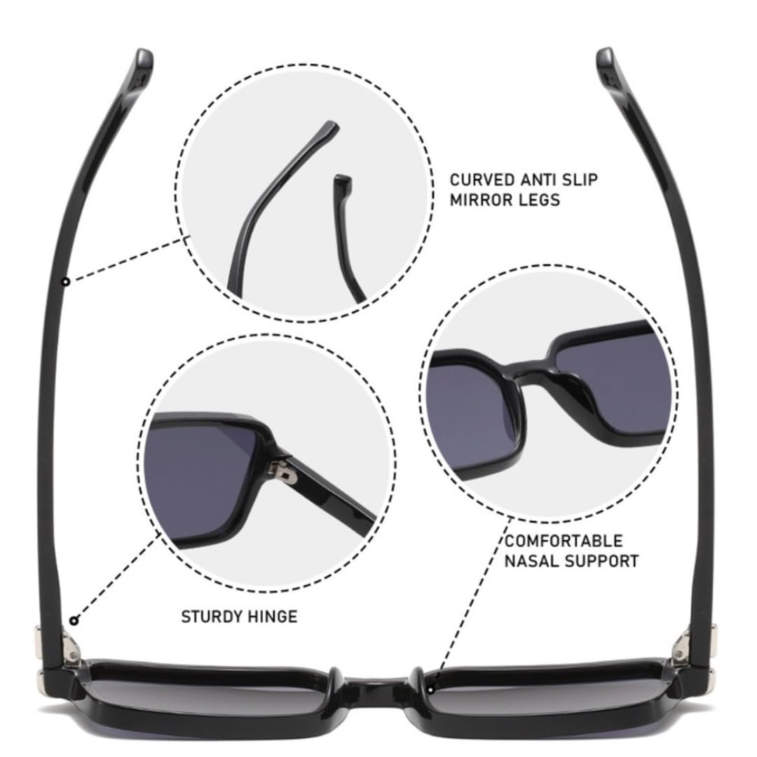Occhiali da sole rettangolari retrò di ispirazione vintage per uomo e donna con protezione UV400.