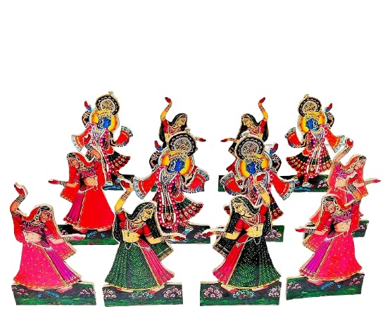 Wood Laddu Gopal Rasleela Gopi With Krishna -Krishna Ji Rasa Set - (4 Inch, Fantasy, Multicolor)
