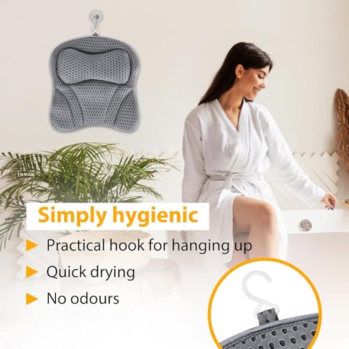 Badewannenkissen,Badekissen für Badewanne,Kopfstütze Wannenkissen,Bathtub Pillow mit 4D-Air-Mesh-Technologie und 6 Saugnäpfen,für Home Spa–Unterstützt Kopf,Schultern und Rücken in der Badewanne
