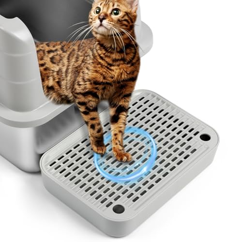 Bartuke Rampa per gatti con funzione filtro, scala gatto per lettiera automatica autopulente robot, ideale per gattini & gatti anziani (Grigio chiaro)