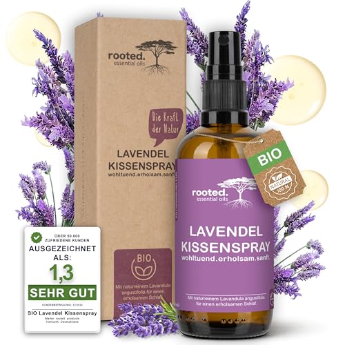 rooted.® Lavendelspray 100ml [100% ECHTES BIO-LAVENDELÖL] - Lavandula Angustifolia - wohltuend, erholsam & sanft - Premium Lavendel Spray - Ideal...