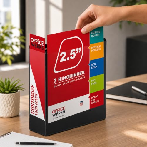 Image of 3 Ring Binder, 2.5 inch Professional Angle D-Rings, Presentation Folder for Standard Pages with Inside Pockets, Customizable Clear View Black Binder