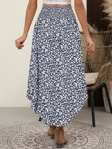 Image of ANRABESS Women's Maxi Skirts Summer Boho Floral High Waisted Flowy Swing Pleated Beach Long Skirt with Pockets