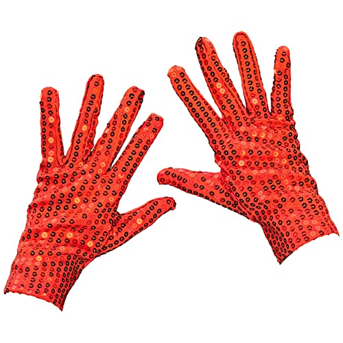 Heymei Women/Men Sequin Glove, 80s or 90s Dress Up Short Sparkle Glove for Glitter Rave Costume Party or Dance L-P-S-T1 (Red Sparkly Gloves)