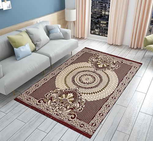 Image of Chenille /Cotton Carpet 5x7 Feet | Soft Velvet Rug for Living Room, Hall & Bedroom | Floor Carpet for Home | Designer Dari for Floor 150x210 cm | Non-Slip & Durable Kalin (Maroon)