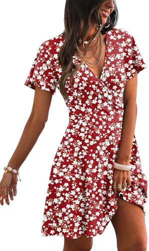 RUMIA Womens Casual Dresses Wrap V Neck Dress A-Line Ruffle Sleev...